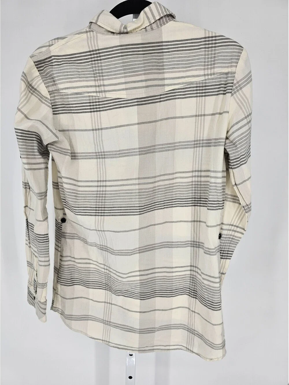 J. Crew Matchstick Mens Sz S Long Sleeve Button Up Plaid Shirt Cream Gray
